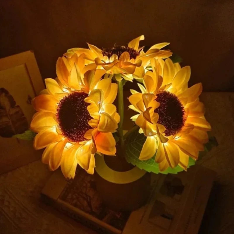 3 Heads Sunflower Lights Rechargeable Night Light for Bedroom Living Room Bedside Night Lighting Decor Valentine's Day Gift
