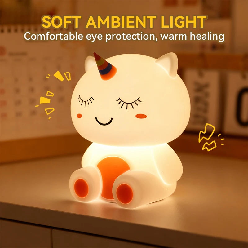 Unicorn Night Light, Rechargeable Bedside Lamp, Touch-Control Dimming, Timer Function, Ideal for Home Decor, Perfect Gift Choice